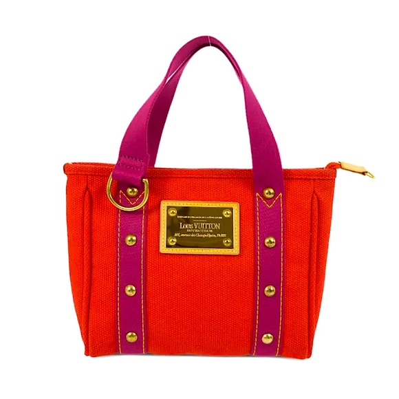Authentic Louis Vuitton Pre-Owned 2005 Antigua Cabas Tote Bag Red Purple Gold - Picture 1 of 11